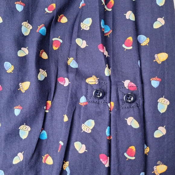 Talbots XL Blue Acorn Print 100% Cotton Roll-Tab Button Down Shirt Pockets - Picture 5 of 10